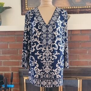 JM Collection Navy and Cream Blouse